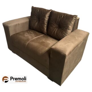 Sofa Pop Bela 2 Lugares Veludo Cor Caramelo– almofadas soltas Pés em Madeira