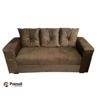 Sofa Pop Bela 3 / Lugares Veludo Cor Caramelo – almofadas soltas Pés em Madeira
