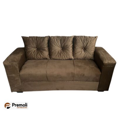 Sofa Pop Bela 3 / Lugares Veludo Cor Caramelo – almofadas soltas Pés em Madeira