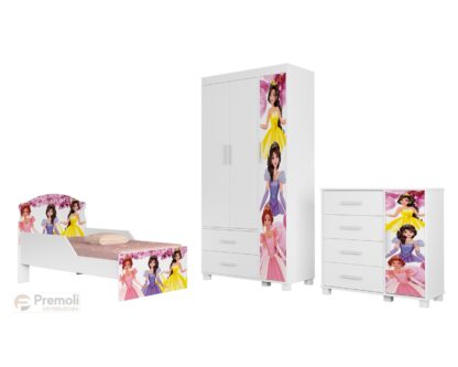 Conjuto livia Comoda Roupeiro e Cama infantil 100% MDF Pés em madeira barbi menina - Imagem 3
