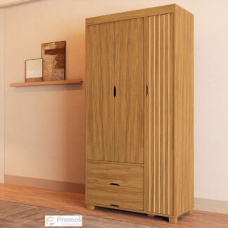 Guarda-Roupa 3 Portas Bela 0,89 m Nature  100 % MDF Pés em madeira