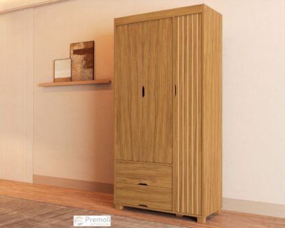 Guarda-Roupa 3 Portas Bela 0,89 m Nature  100 % MDF Pés em madeira
