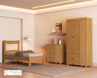 conjunto cama solteiro bela +Comoda Bela +Roupeiro Bela 100% MDF Pés em madeira