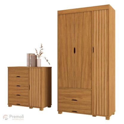 Guarda-Roupa 3 Portas + Cômoda 4 Gavetas com Sapateira Bela Nature 100% MDF  Pés madeira - Imagem 3