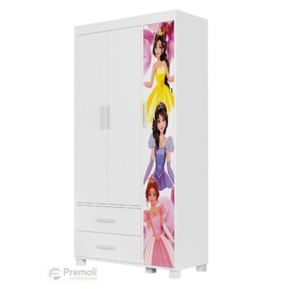 Roupeiro Livia 3 portas infantil barbi meninas 100 % MDF Pés de madeiras