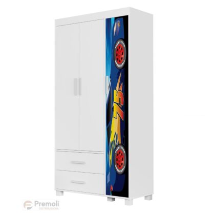 Roupeiro Livia 3 portas infantil carro  meninos 100 % MDF Pés de madeiras