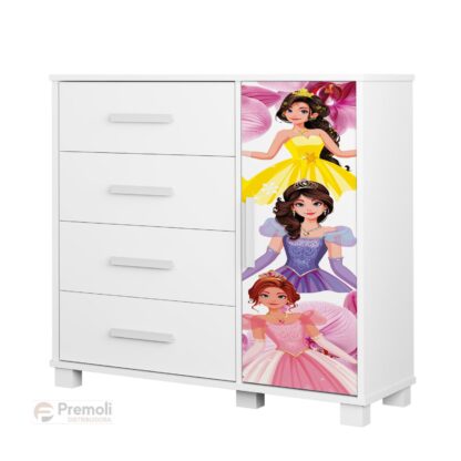 Cômoda 4 Gavetas com Sapateira Lívia (Menina) Barbi 100% MDF Pés em madeira