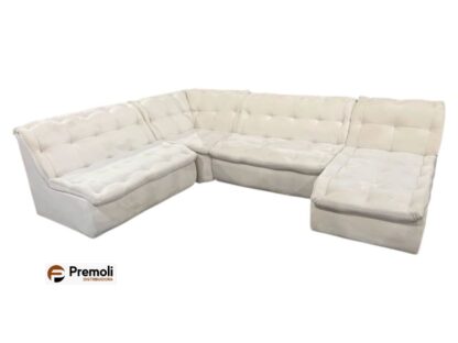 Sofá de Canto Vivace C/ Chaise Mola Bonnel Tecido Boucle 4 Peças Bege