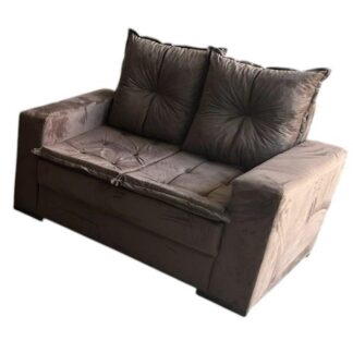 Sofá Luana  2 Lugares Almofadas Soltas Cor bege tecido Veludo Pés madeira