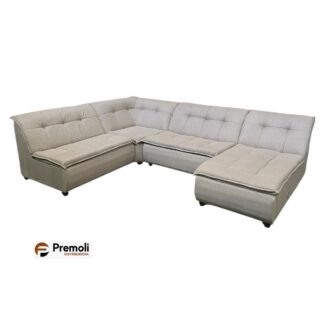 Sofá de Canto Vivace C/ Chaise Mola Bonnel Tecido Linho 4 Peças Bege