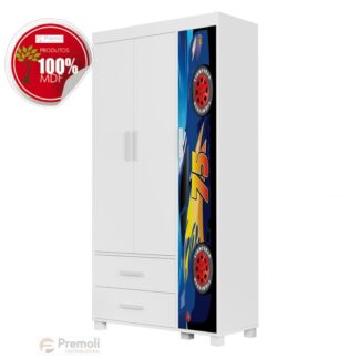 Roupeiro Livia 3 portas infantil carro  meninos 100 % MDF Código 08 Pés de madeiras