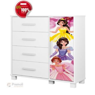 Cômoda 4 Gavetas com Sapateira Lívia (Menina) Barbi 100% MDF Código19 Pés em madeira