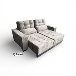 Sofá Grecía Retrátil e Reclinável  Bi-Partido 2.00  Cor Bege Tecido Veludo Mola: Bonnel Hélicoidal