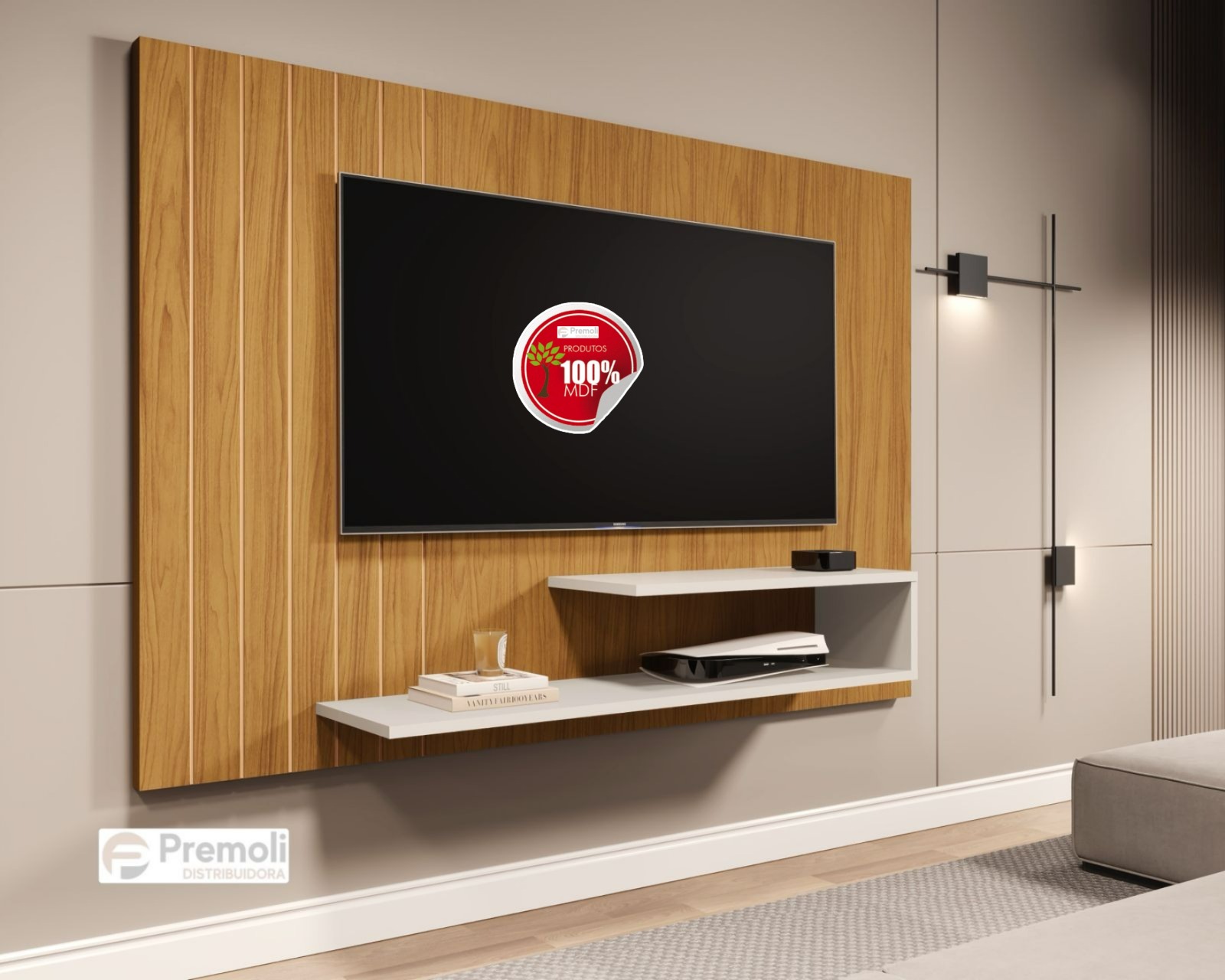 Painel Veneza Até 55polegadas Cor nature /off 100% MDF