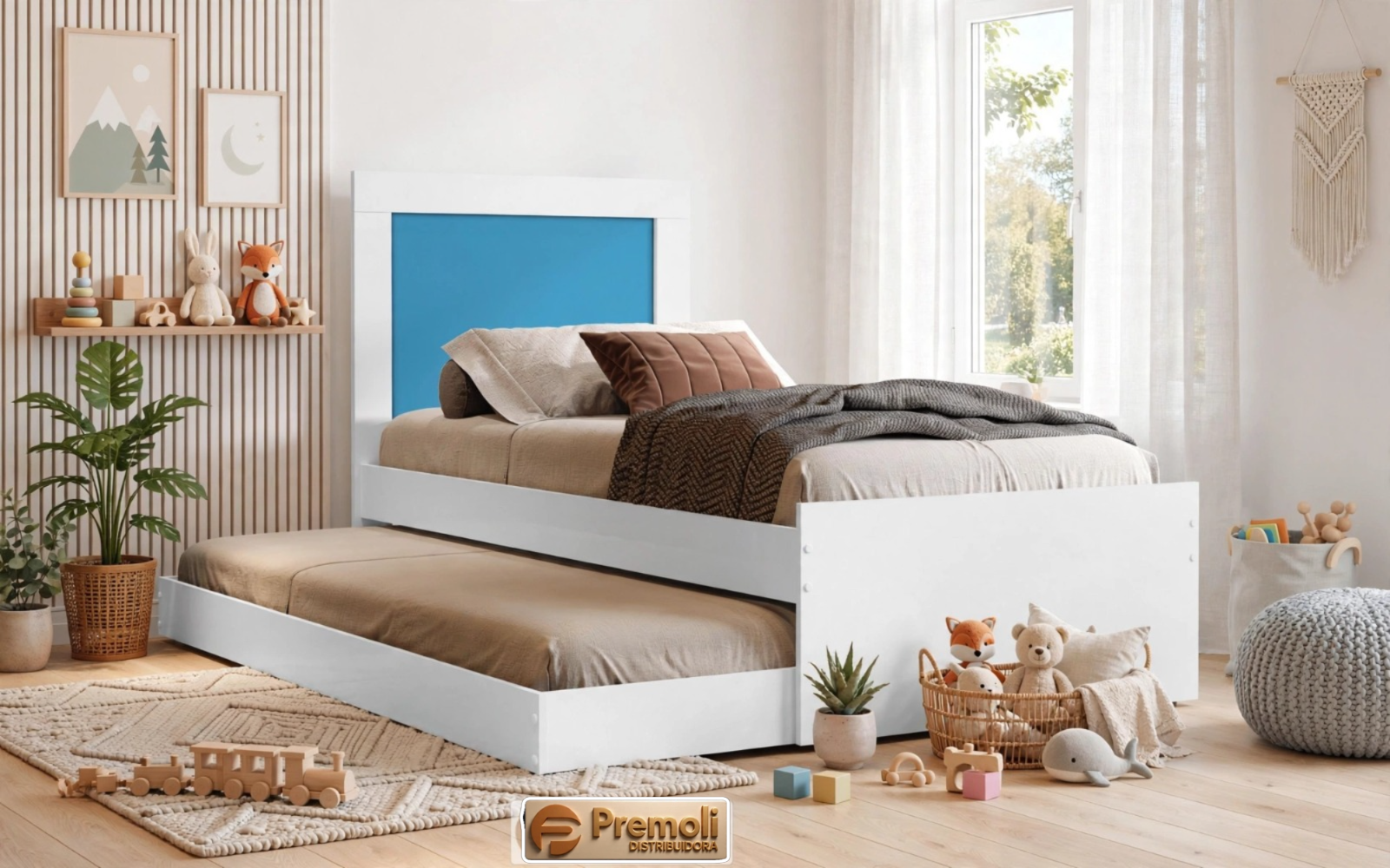 Cama Solteiro Bibox Luara C Auxiliar Flex Painel Azul / Rosa 100% MDF