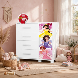Cômoda 4 Gavetas com Sapateira Lívia (Menina) Barbi 100% MDF Código19 Pés em madeira