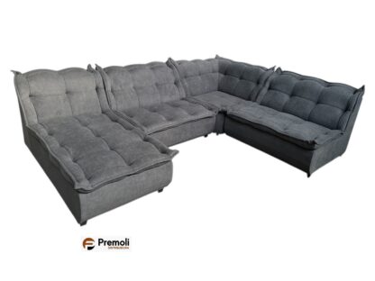 Sofá de Canto Vivace C/ Chaise Mola Bonnel Tecido Boucle 4 Peças Cinza