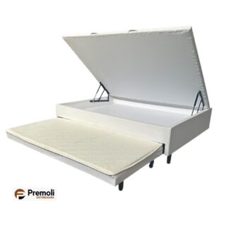 Base 138X188X43 BAÚ Casal 2 Em 1 Auxiliar Corino Branca