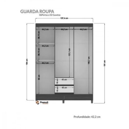 Roupeiro Santos Andirá Fit 6 Portas 2 Gavetas Cor branco - Imagem 4