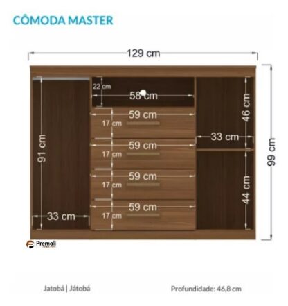 Cômoda Master Cor Jatoba corrediças telescopicas Santos andira - Imagem 3