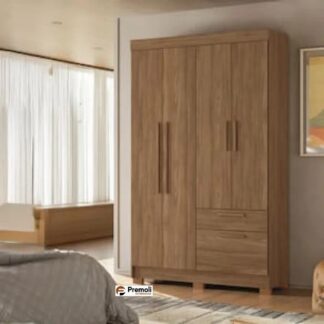 Guarda-Roupa Solteiro Santos Andirá Londrina com 4 Portas, 2 Gavetas Cor jatoba  - 130cm de largura