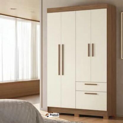 Guarda-Roupa Londrina com 4 Portas, 2 Gavetas Cor jatoba/areia 130cm de largura santos andira