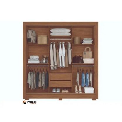 Guarda-Roupa  Maringa com 3 Portas de Correr, 2 Gavetas Cor jatoba/areia  194,4cm de largura santos andira - Imagem 3