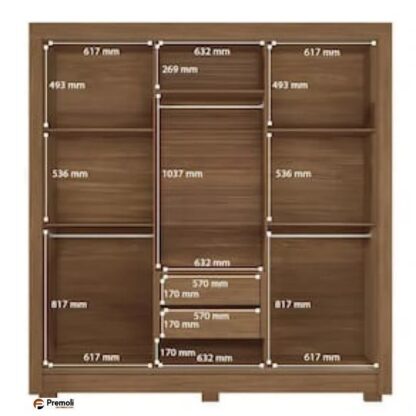 Guarda-Roupa  Maringa com 3 Portas de Correr, 2 Gavetas Cor jatoba/areia  194,4cm de largura santos andira - Imagem 5