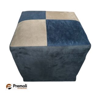 Puff  Quadrado Suede Altura 44x Largura 40  Cor Azul C/ Bege  imagem ilustrativa
