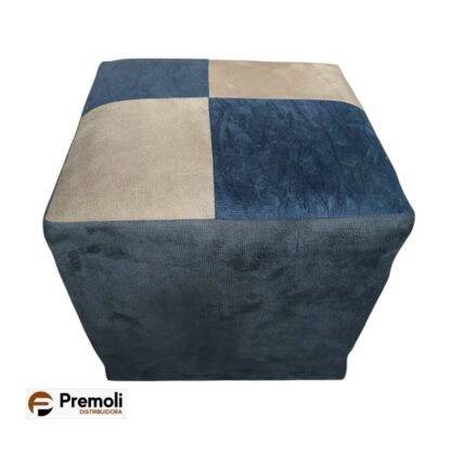 Puff  Quadrado Suede Altura 44x Largura 40  Cor Azul C/ Bege  imagem ilustrativa