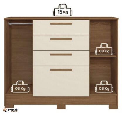 Cômoda Pinhais 2 Portas 4 Gavetas  Cor Jatobá/areia - Imagem 5