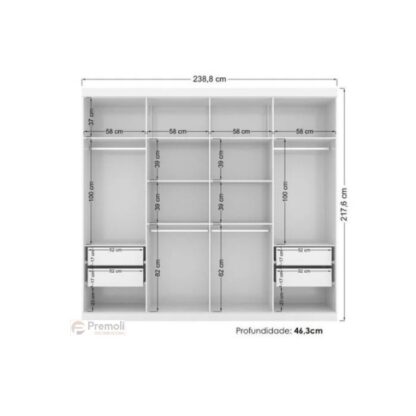 Guarda-Roupa Casal Master New cor branco  com 8 Portas e 4 Gavetas santos andira - Imagem 3