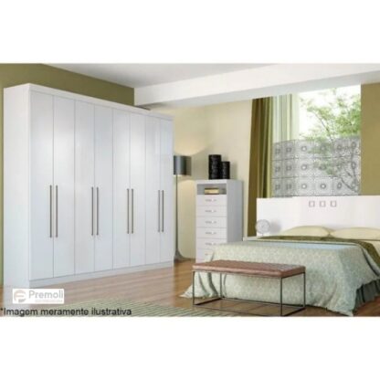 Guarda-Roupa Casal Master New cor branco  com 8 Portas e 4 Gavetas santos andira - Imagem 4