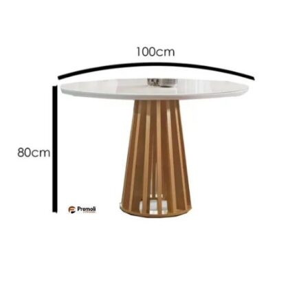 Mesa de Jantar Berlim Redonda com 4 Cadeiras  Berlim Cel Móveis Cor Cinamomo Off White com Tecido Bege - Imagem 3