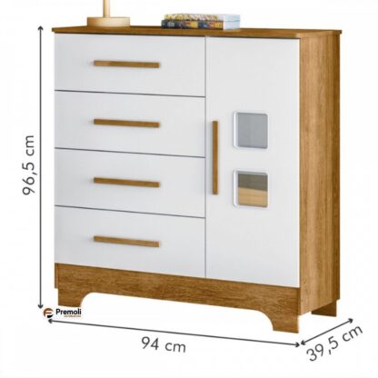 Cômoda Fly 1 Porta e 4 Gavetas Tigus Baby Branco Madeirado Ypê - Imagem 2