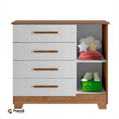 Cômoda Fly 1 Porta e 4 Gavetas Tigus Baby Branco Madeirado Ypê - Imagem 3