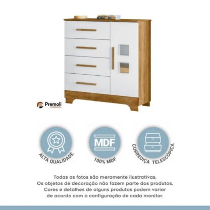 Cômoda Fly 1 Porta e 4 Gavetas Tigus Baby Branco Madeirado Ypê