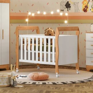 Berço Tigus Móveis Minicama Soninho 3 em 1 Branco/Amadeirado