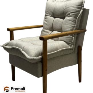 Luxuosa Poltrona Jf Decorativa Cor 167 Tecido Linho Bege Pés Em Madeira