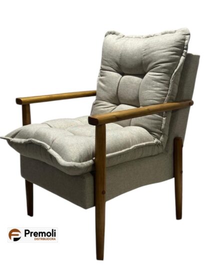 Luxuosa Poltrona Jf Decorativa Cor 167 Tecido Linho Bege Pés Em Madeira