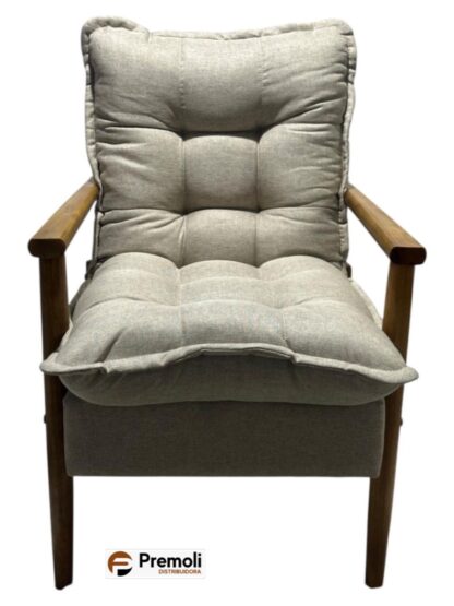 Luxuosa Poltrona Jf Decorativa Cor 167 Tecido Linho Bege Pés Em Madeira - Imagem 2
