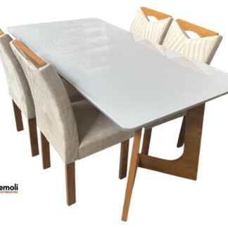 Mesa Dubai 1.20x90 C/4 Cadeiras Nevada Cor Off /Cinamomo Cel moveís