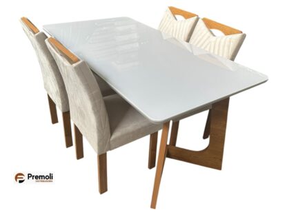 Mesa Dubai 1.20x90 C/4 Cadeiras Nevada Cor Off /Cinamomo Cel moveís