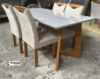 Mesa Dubai 1.20x90 C/4 Cadeiras Nevada Cor Off /Cinamomo Cel moveís - Imagem 2
