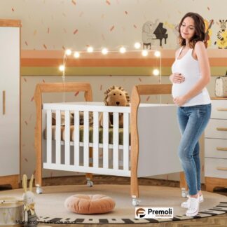 Berço Tigus Móveis Minicama Soninho 3 em 1 Branco/Amadeirado