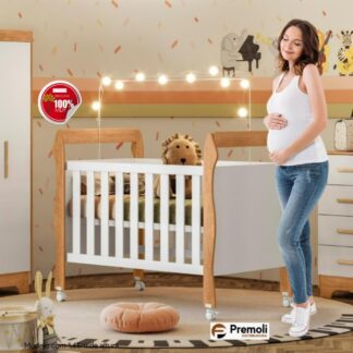 Berço Tigus Móveis Minicama Soninho 3 em 1 Branco/Amadeirado