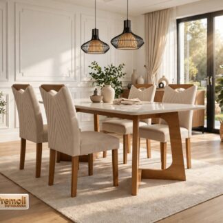 Mesa Dubai 1.20x90 C/4 Cadeiras Nevada Cor Off /Cinamomo Cel moveís