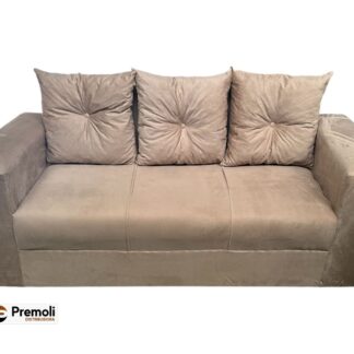Sofa Pop Bela 3/ Lugares Suede Cor Bege – almofadas soltas Pés em Madeira