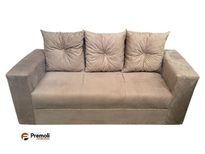Sofa Pop Bela 3/ Lugares Suede Cor Bege – almofadas soltas Pés em Madeira