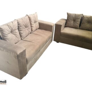 Sofa Pop Bela 2 /3 Lugares Suede Cor Bege  – almofadas soltas Pés em Madeira
